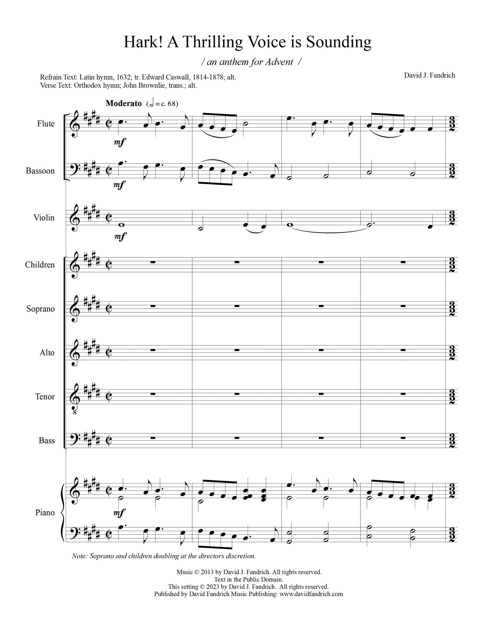 Hark! A Thrilling Voice is Sounding: Instrumental Parts & Conductor's Score