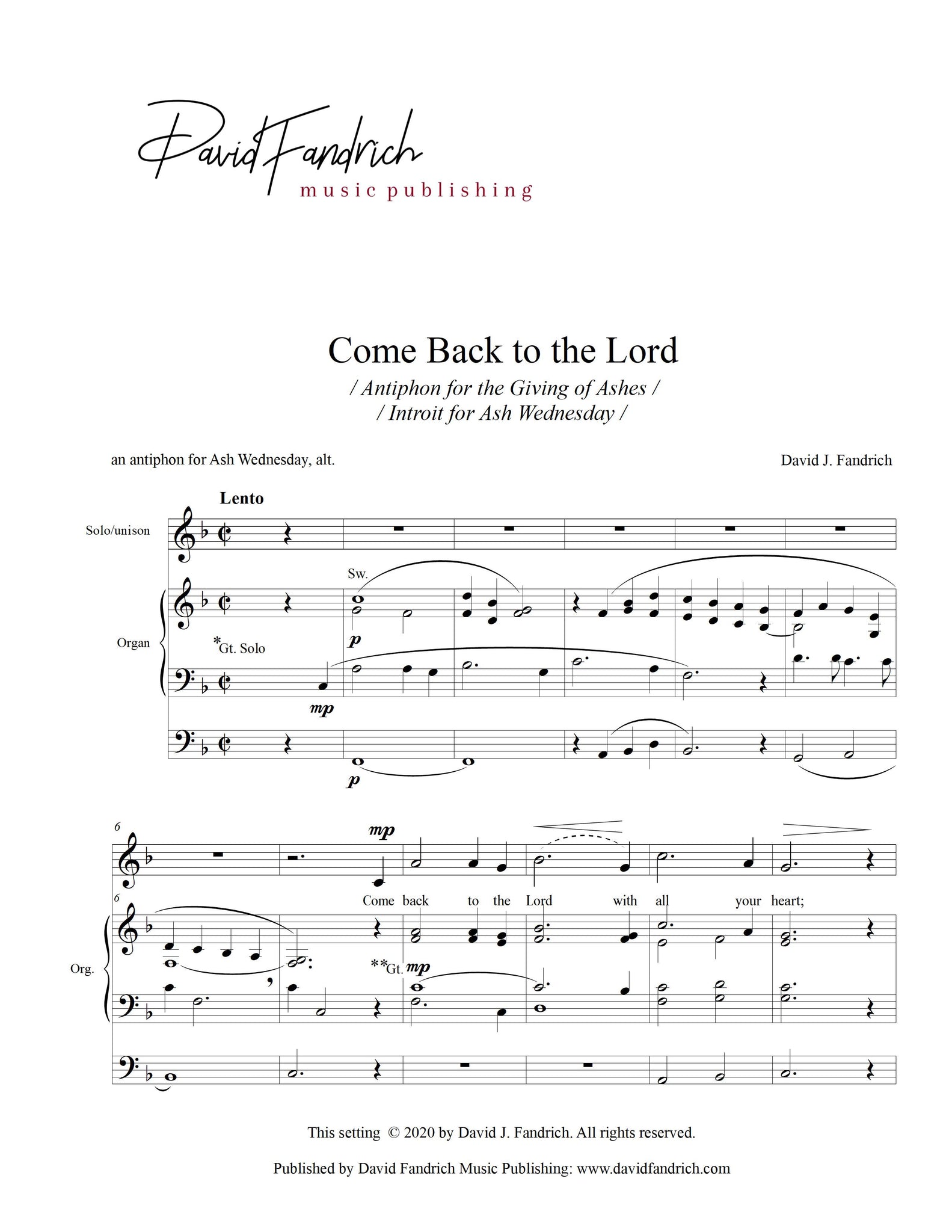 Come Back to the Lord: medium vocal solo/unison anthem