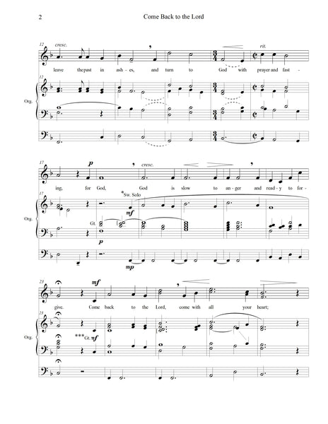 Come Back to the Lord: medium vocal solo/unison anthem