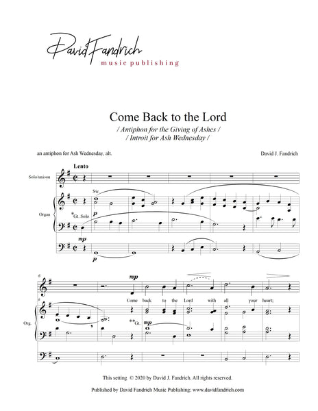 Come Back to the Lord: high vocal solo/unison anthem