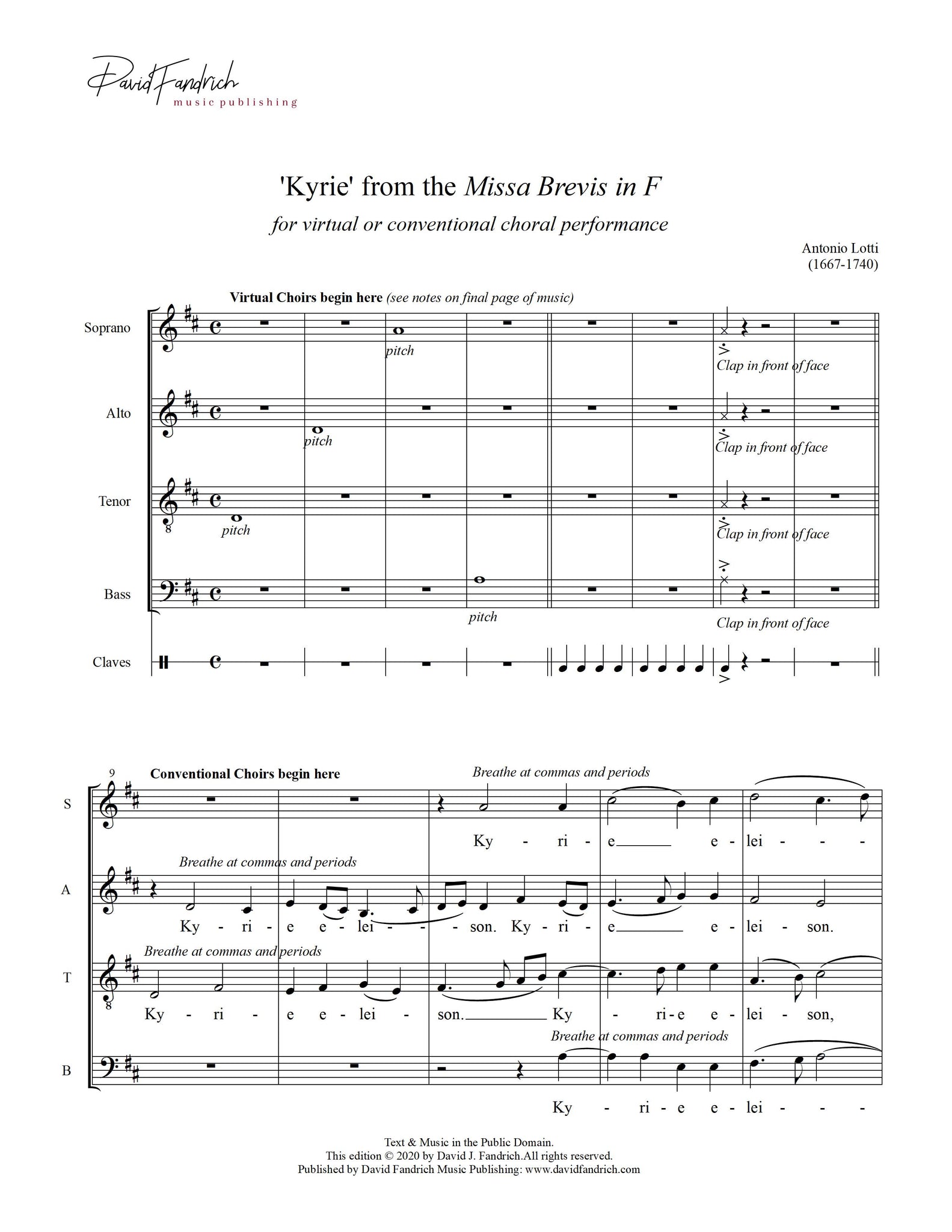 Kyrie from the Missa Brevis in F by Antonio Lotti for Virtual or Conventional Choirs