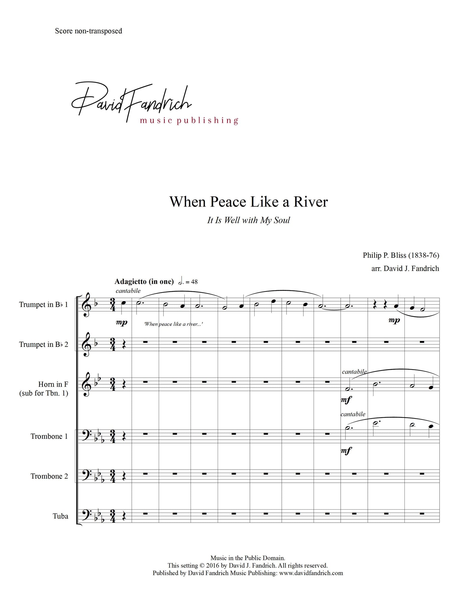 When Peace Like a River (It Is Well with My Soul): brass quartet or quintet