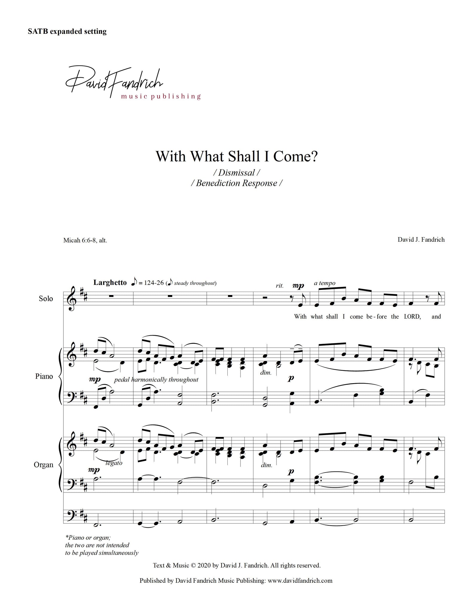 With What Shall I Come: SATB expanded anthem