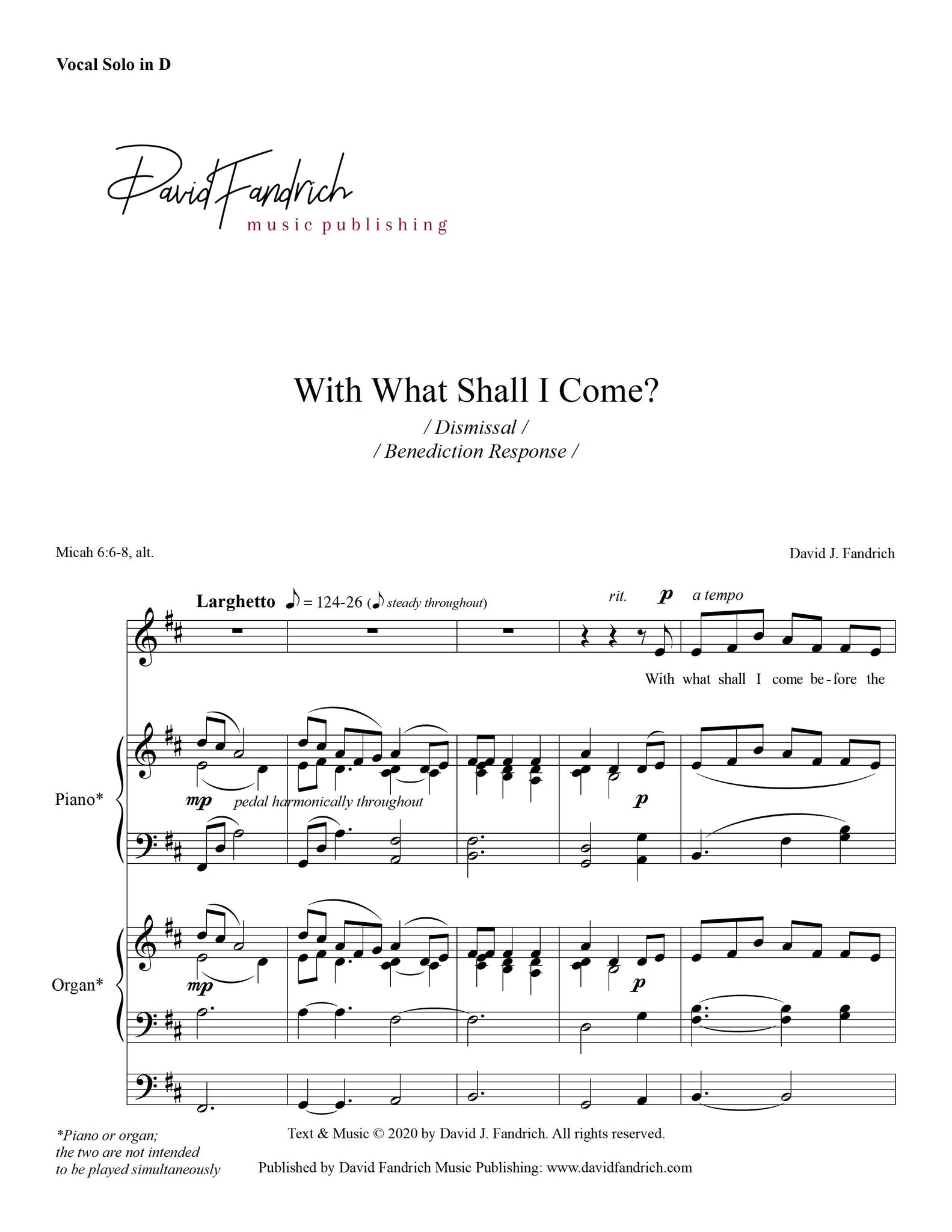 With What Shall I Come: medium vocal solo/unison anthem